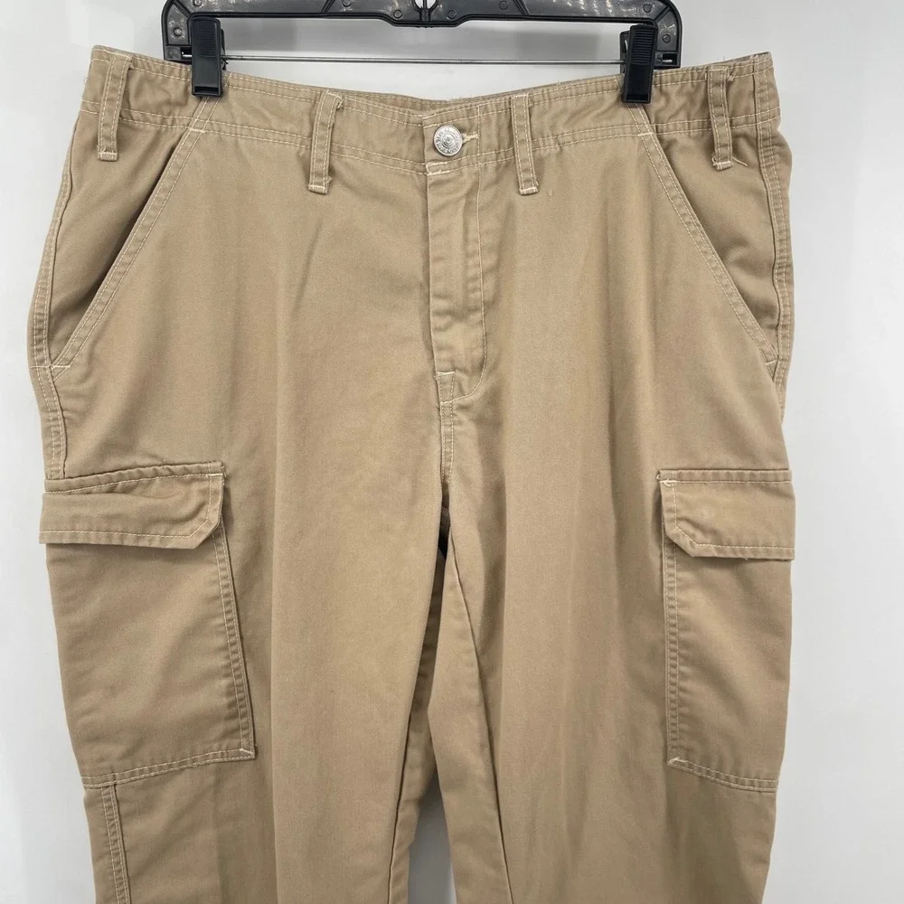True Religion Cargo Pants Men 34 Tan Khaki Straight Leg Horseshoe Pocket Utility